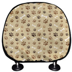 Beige Paw And Bone Pattern Print Car Headrest Covers