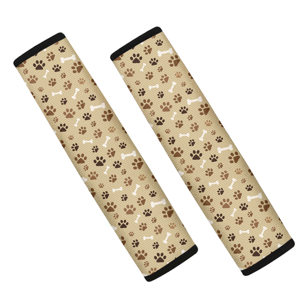 Beige Paw And Bone Pattern Print Car Seat Belt Covers