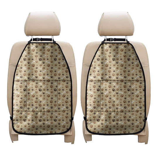 Beige Paw And Bone Pattern Print Car Seat Organizers