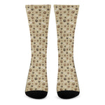 Beige Paw And Bone Pattern Print Crew Socks