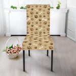 Beige Paw And Bone Pattern Print Dining Chair Slipcover