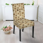 Beige Paw And Bone Pattern Print Dining Chair Slipcover