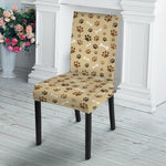 Beige Paw And Bone Pattern Print Dining Chair Slipcover