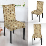 Beige Paw And Bone Pattern Print Dining Chair Slipcover