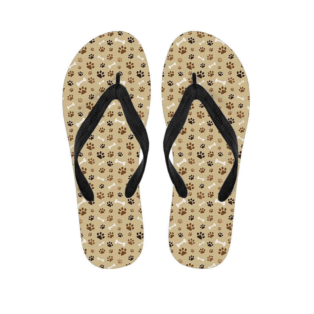 Beige Paw And Bone Pattern Print Flip Flops