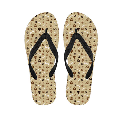 Beige Paw And Bone Pattern Print Flip Flops