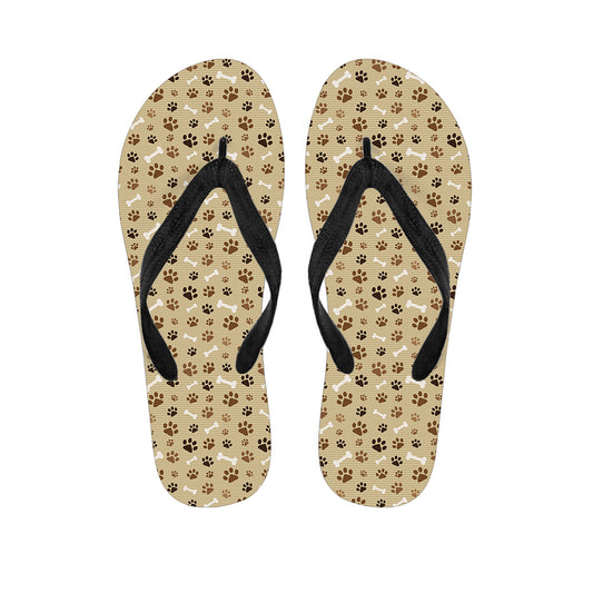 Beige Paw And Bone Pattern Print Flip Flops