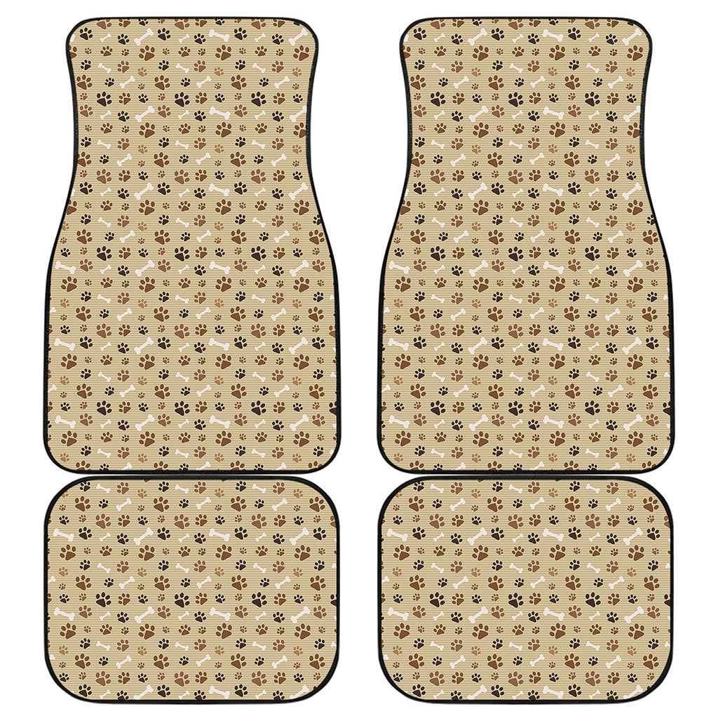 Beige Paw And Bone Pattern Print Front and Back Car Floor Mats