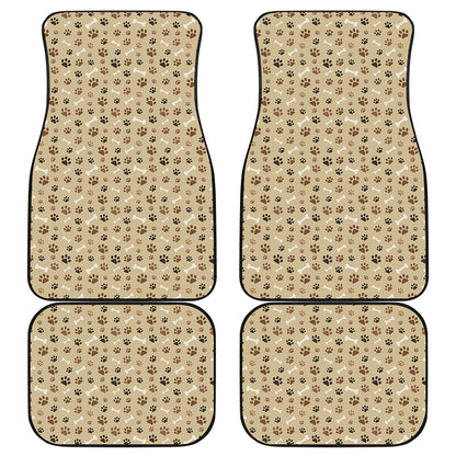 Beige Paw And Bone Pattern Print Front and Back Car Floor Mats