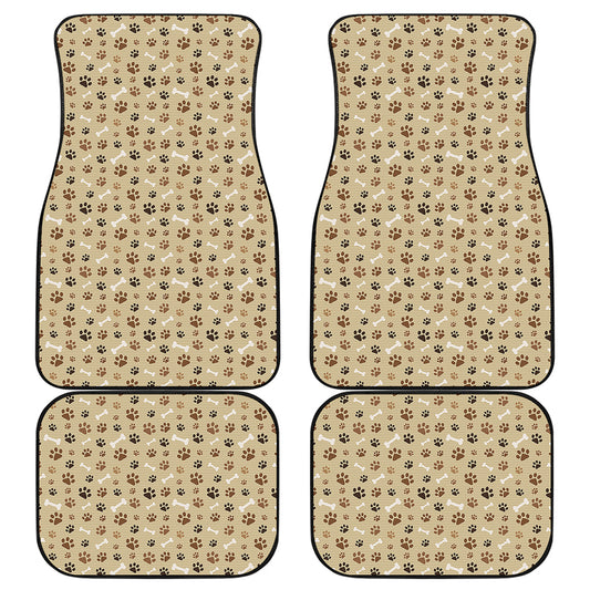 Beige Paw And Bone Pattern Print Front and Back Car Floor Mats