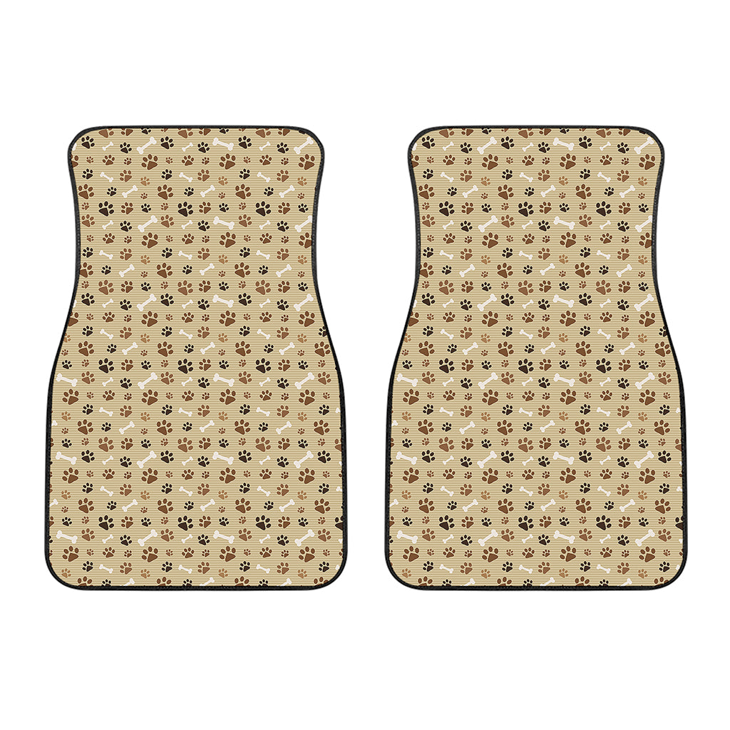 Beige Paw And Bone Pattern Print Front Car Floor Mats