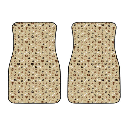 Beige Paw And Bone Pattern Print Front Car Floor Mats