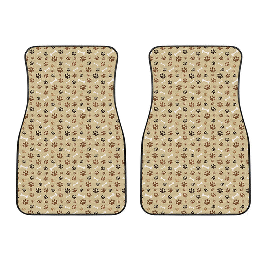 Beige Paw And Bone Pattern Print Front Car Floor Mats