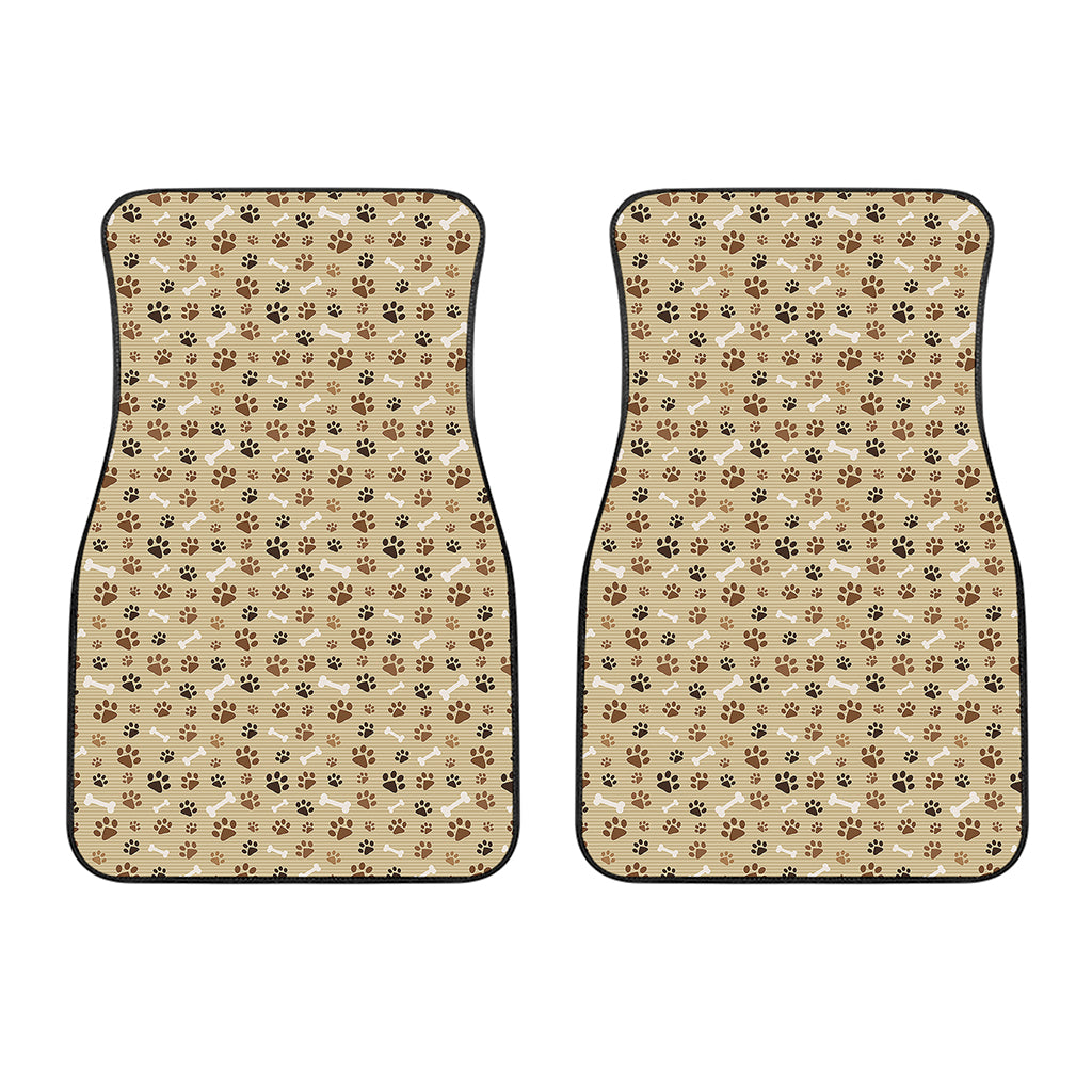 Beige Paw And Bone Pattern Print Front Car Floor Mats