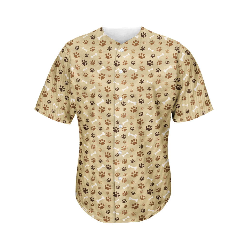 Beige Paw And Bone Pattern Print Men's Baseball Jersey