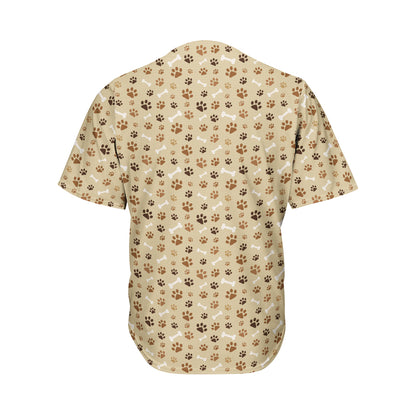 Beige Paw And Bone Pattern Print Men's Baseball Jersey