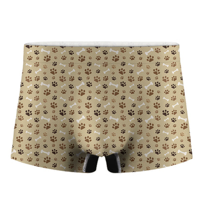 Beige Paw And Bone Pattern Print Men's Boxer Briefs