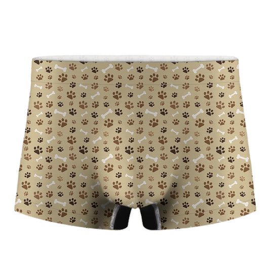 Beige Paw And Bone Pattern Print Men's Boxer Briefs