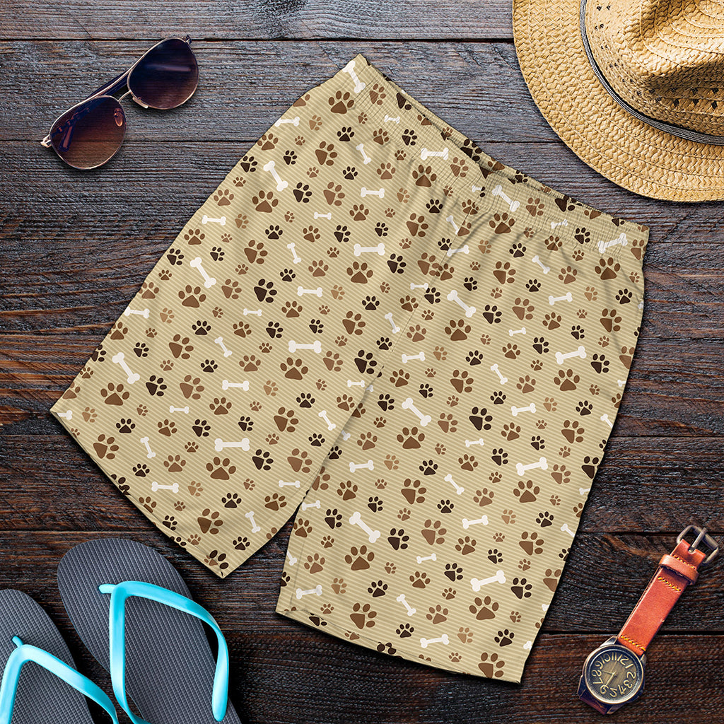 Beige Paw And Bone Pattern Print Men's Shorts