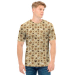 Beige Paw And Bone Pattern Print Men's T-Shirt