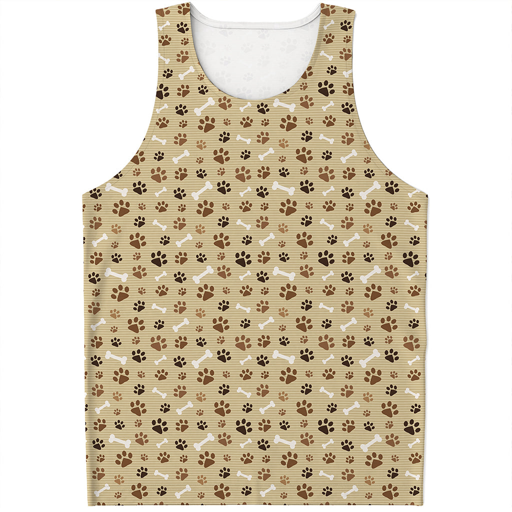 Beige Paw And Bone Pattern Print Men's Tank Top