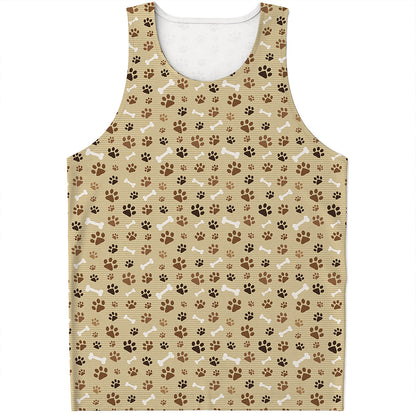 Beige Paw And Bone Pattern Print Men's Tank Top