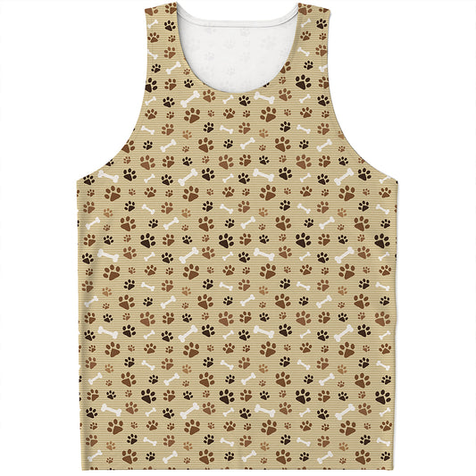 Beige Paw And Bone Pattern Print Men's Tank Top