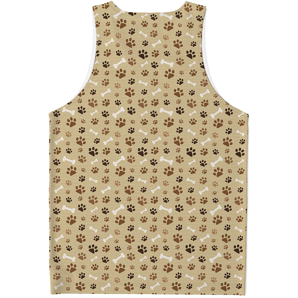 Beige Paw And Bone Pattern Print Men's Tank Top
