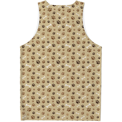 Beige Paw And Bone Pattern Print Men's Tank Top