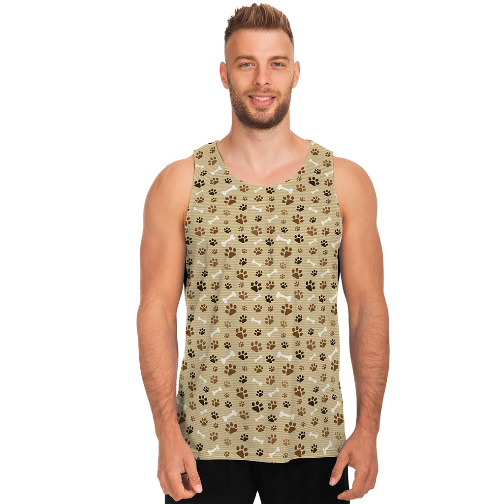 Beige Paw And Bone Pattern Print Men's Tank Top