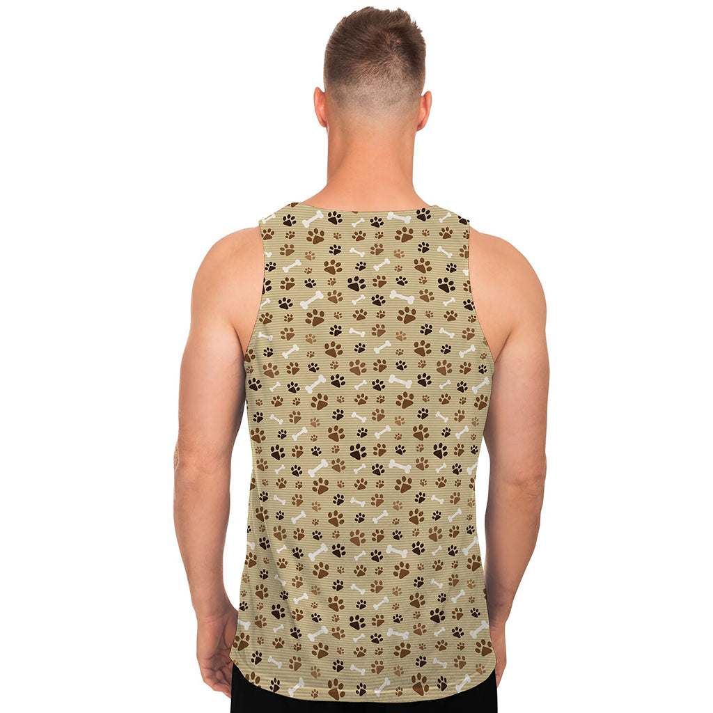 Beige Paw And Bone Pattern Print Men's Tank Top