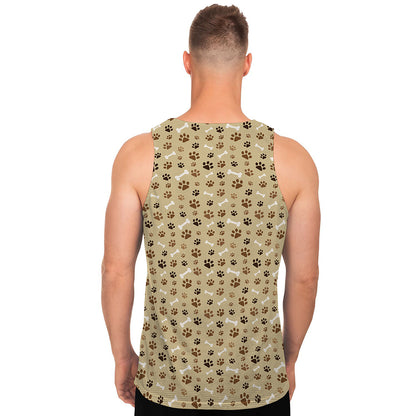 Beige Paw And Bone Pattern Print Men's Tank Top