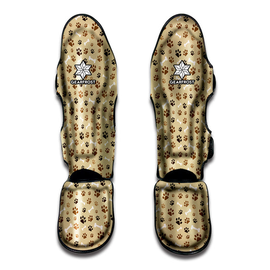 Beige Paw And Bone Pattern Print Muay Thai Shin Guard