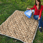 Beige Paw And Bone Pattern Print Quilt