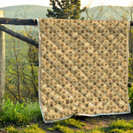 Beige Paw And Bone Pattern Print Quilt