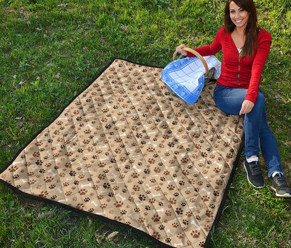 Beige Paw And Bone Pattern Print Quilt