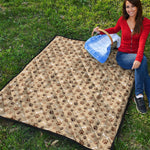Beige Paw And Bone Pattern Print Quilt