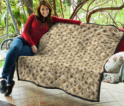 Beige Paw And Bone Pattern Print Quilt