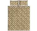 Beige Paw And Bone Pattern Print Quilt Bed Set