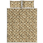 Beige Paw And Bone Pattern Print Quilt Bed Set