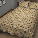 Beige Paw And Bone Pattern Print Quilt Bed Set
