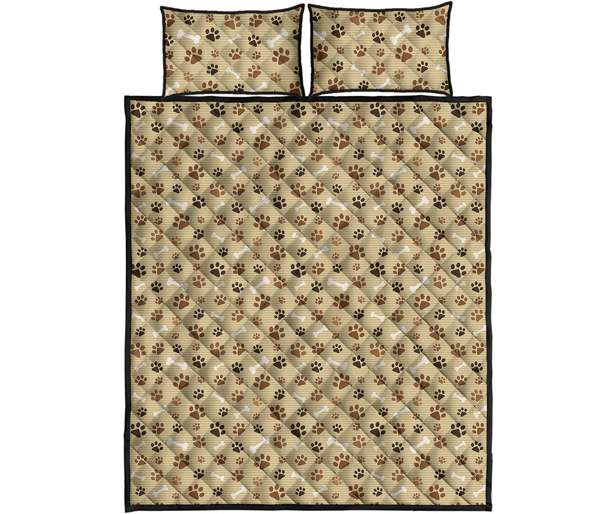 Beige Paw And Bone Pattern Print Quilt Bed Set