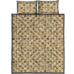 Beige Paw And Bone Pattern Print Quilt Bed Set