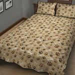 Beige Paw And Bone Pattern Print Quilt Bed Set