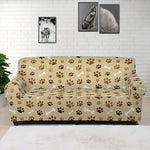 Beige Paw And Bone Pattern Print Sofa Cover