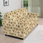Beige Paw And Bone Pattern Print Sofa Cover