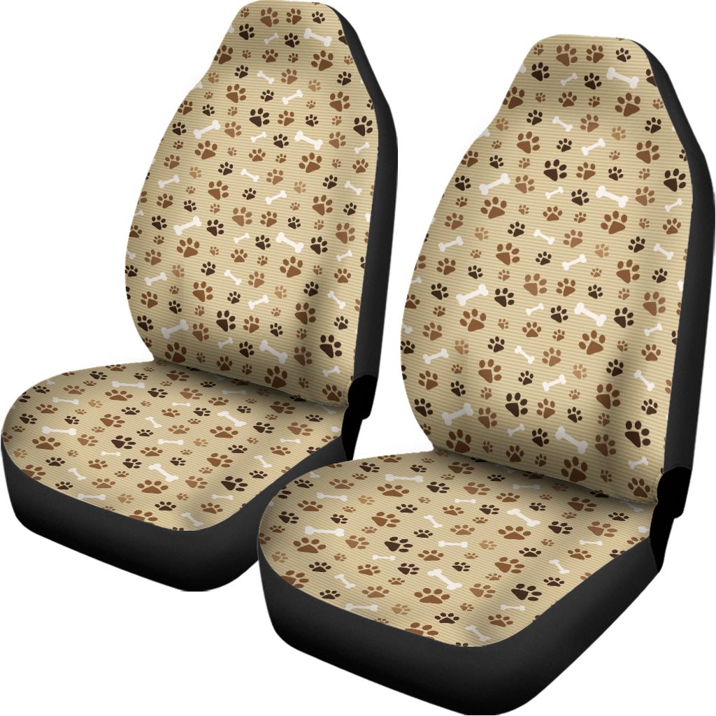 Beige Paw And Bone Pattern Print Universal Fit Car Seat Covers