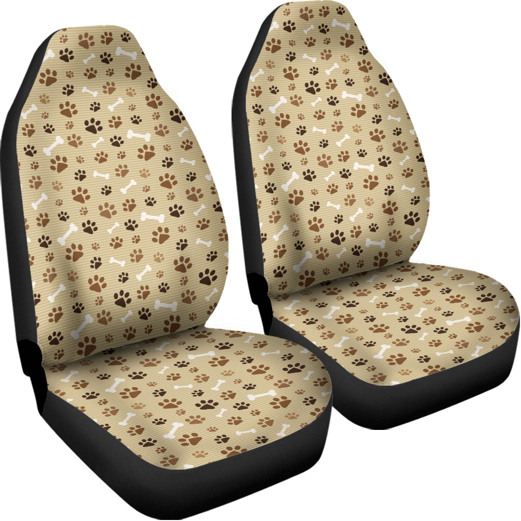 Beige Paw And Bone Pattern Print Universal Fit Car Seat Covers