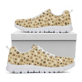 Beige Paw And Bone Pattern Print White Running Shoes