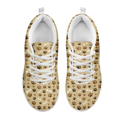 Beige Paw And Bone Pattern Print White Sneakers